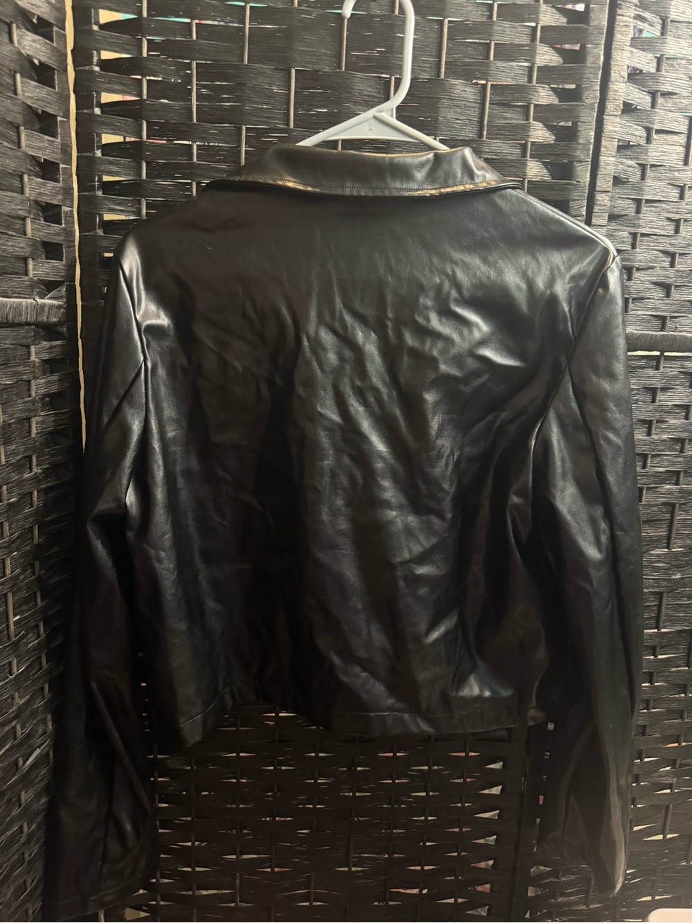 SHEIN Black Faux Leather Zip-Up Bomber Jacket NWOT - Picture 2 of 3